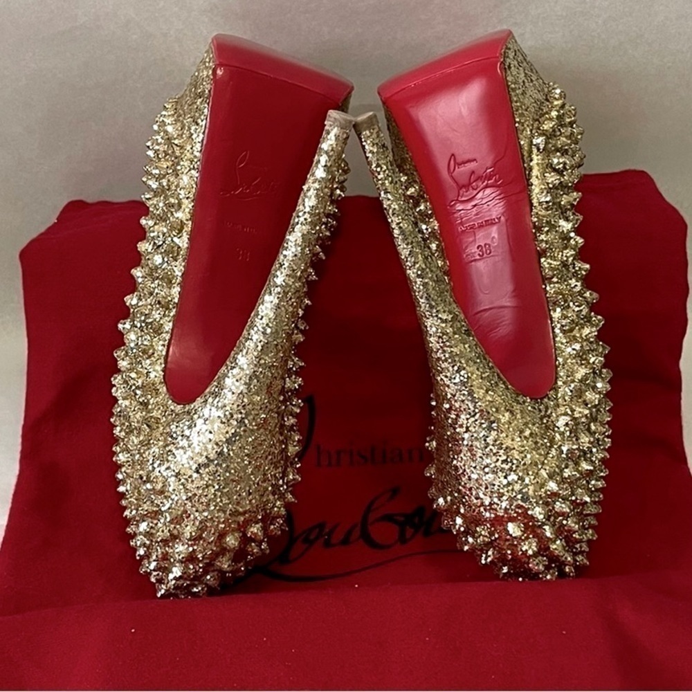 Christian Louboutin “Glitter Specchio” Lady Peep spikes.EU38 140mm 1” platform. - Picture 11 of 11